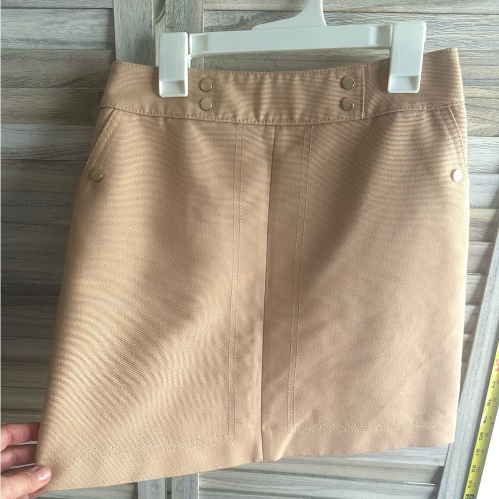 H&M Beige with Gold Zipper Detail & snap Pockets Mini Skirt